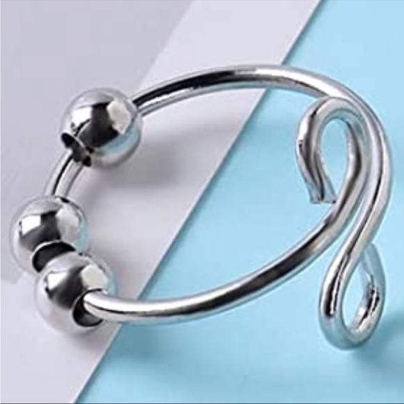Adjustable Fidget Bead Ring, Silver tone open style - Picture 3 of 7